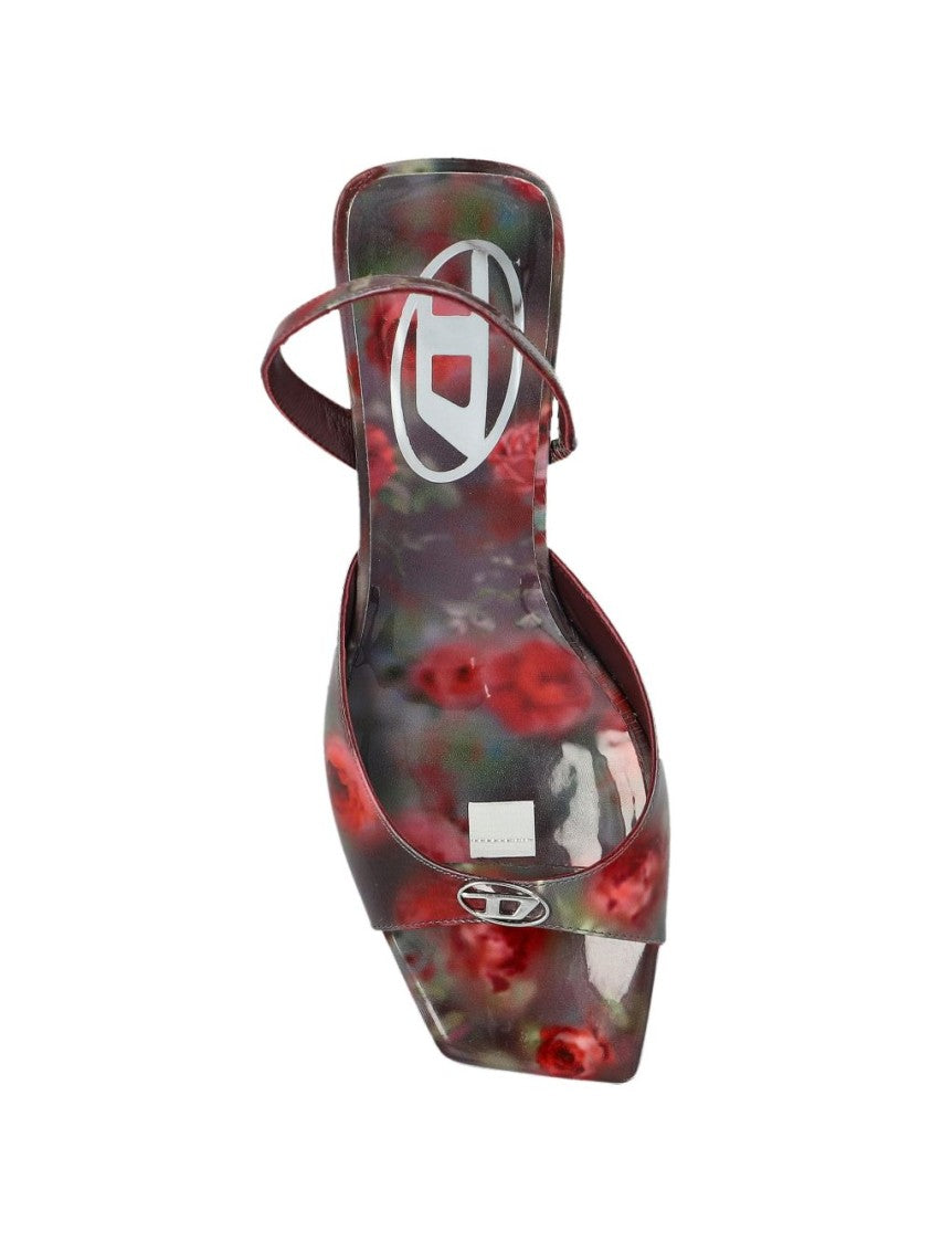 Diesel Multicolour Dark Red Floral Sculptured Sandals