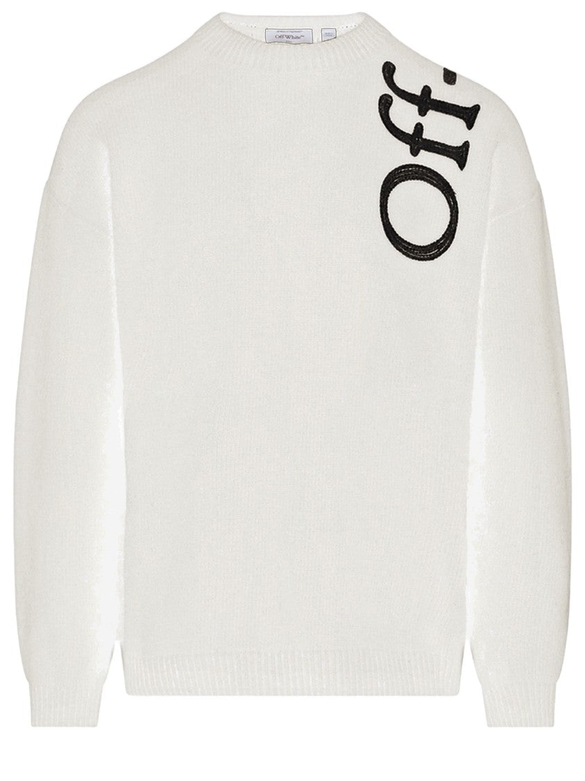 Off-White White Crew Neck Logo Print Wool-Blend Sweater
