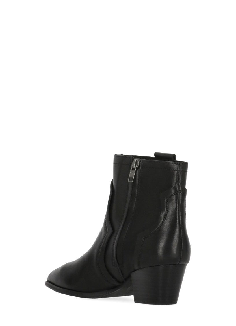 Ash Black Flare Arrow-Toe Leather Boots