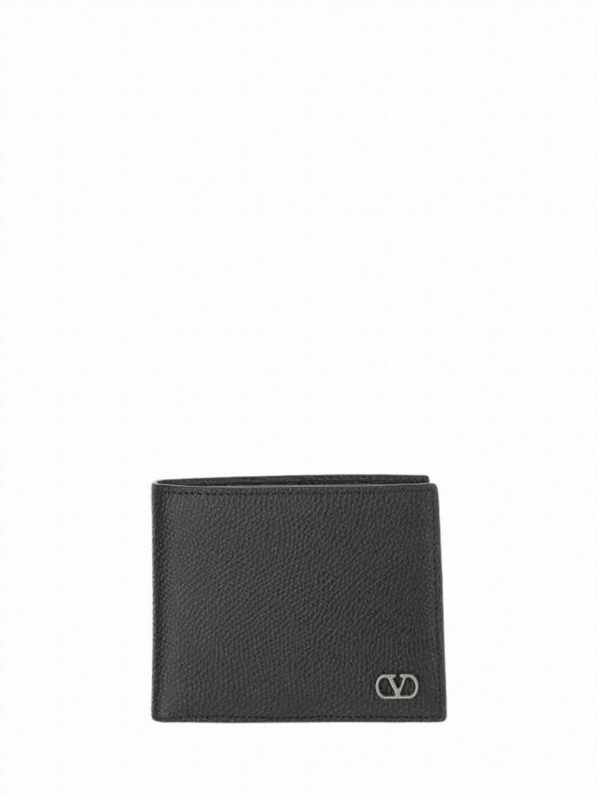 Valentino Garavani Textured Leather Bifold Wallet With Metallic Logo