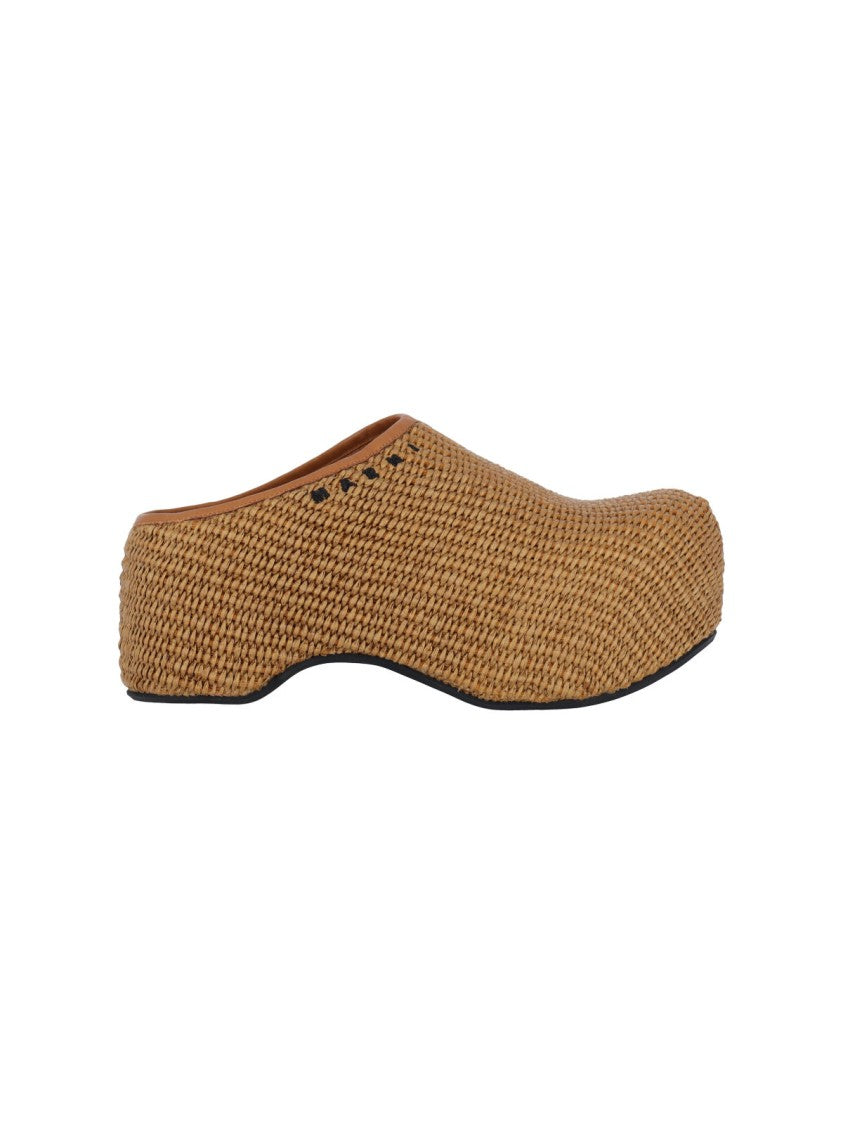 Marni "Chunky" Raffia Wedges – Brown