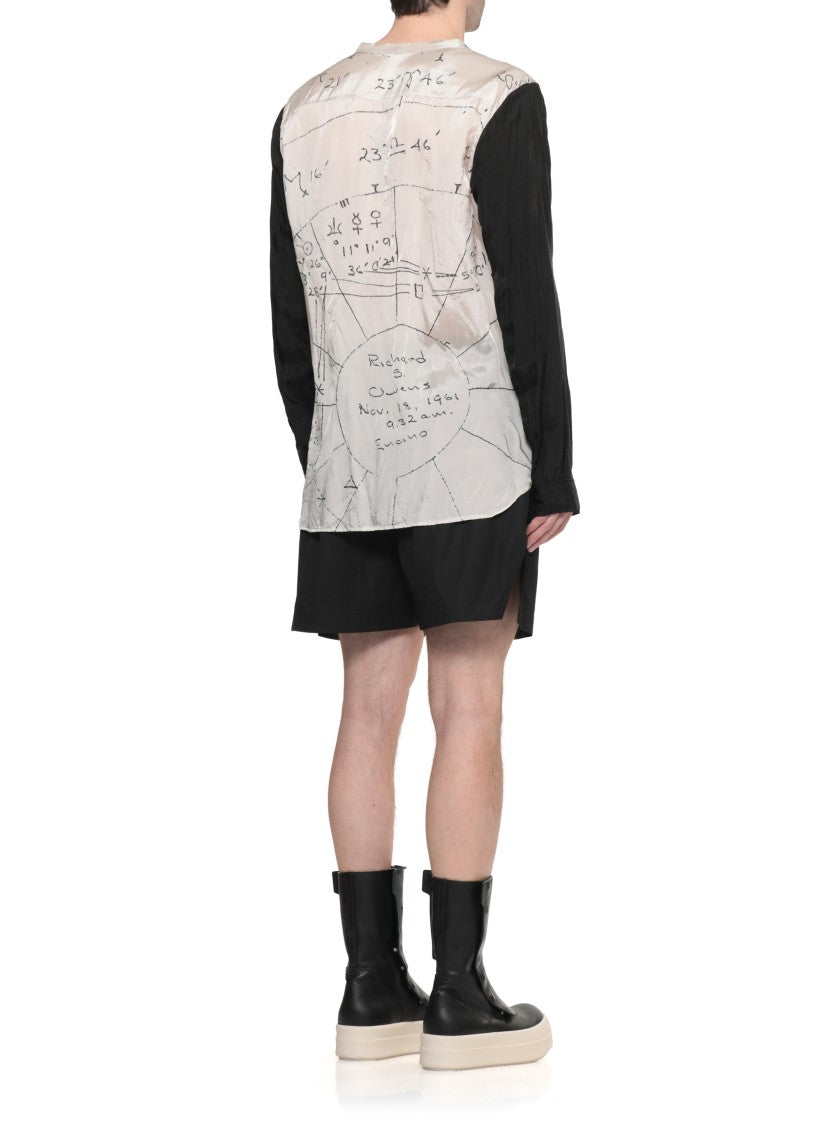 Rick Owens Ivory Printed Black Long Sleeve Shirt