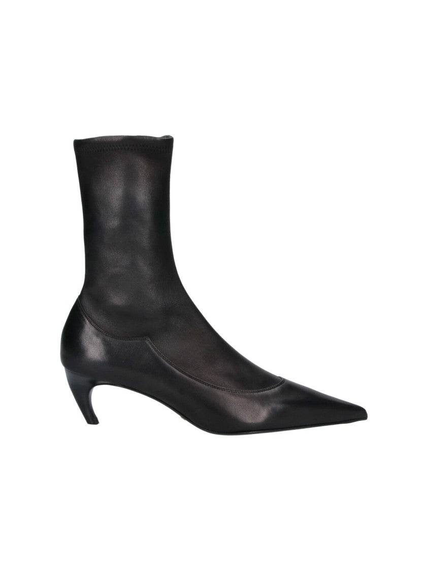 Khaite Black Valerie Pointed-Toe Kitten-Heel Leather Boots