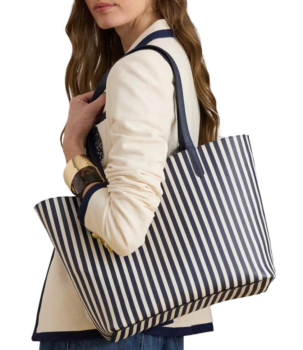 Lauren Ralph Lauren Navy Blue Reversible Polyurethane Tote Bag
