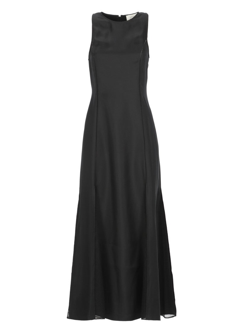 Loulou De Saison Iraka Silk Dress With Rear Zip And Net Hem Details