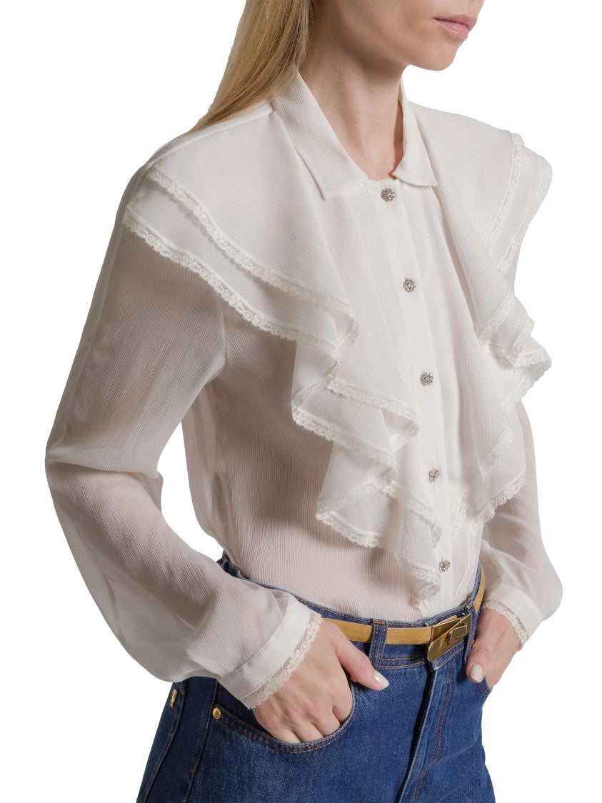 Alberta Ferretti Sheer White Blouse With Layered Ruffles