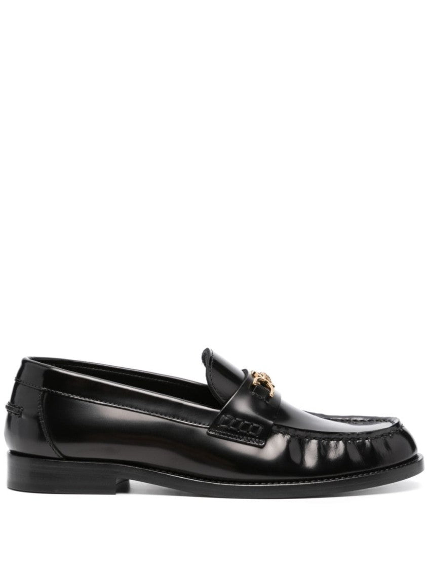 Versace Polished Calf Leather Flat Shoes