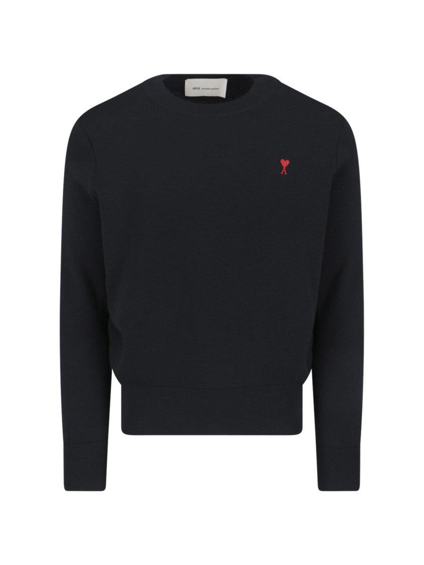 Ami Paris Black Ami De Coeur Fitted Sweater