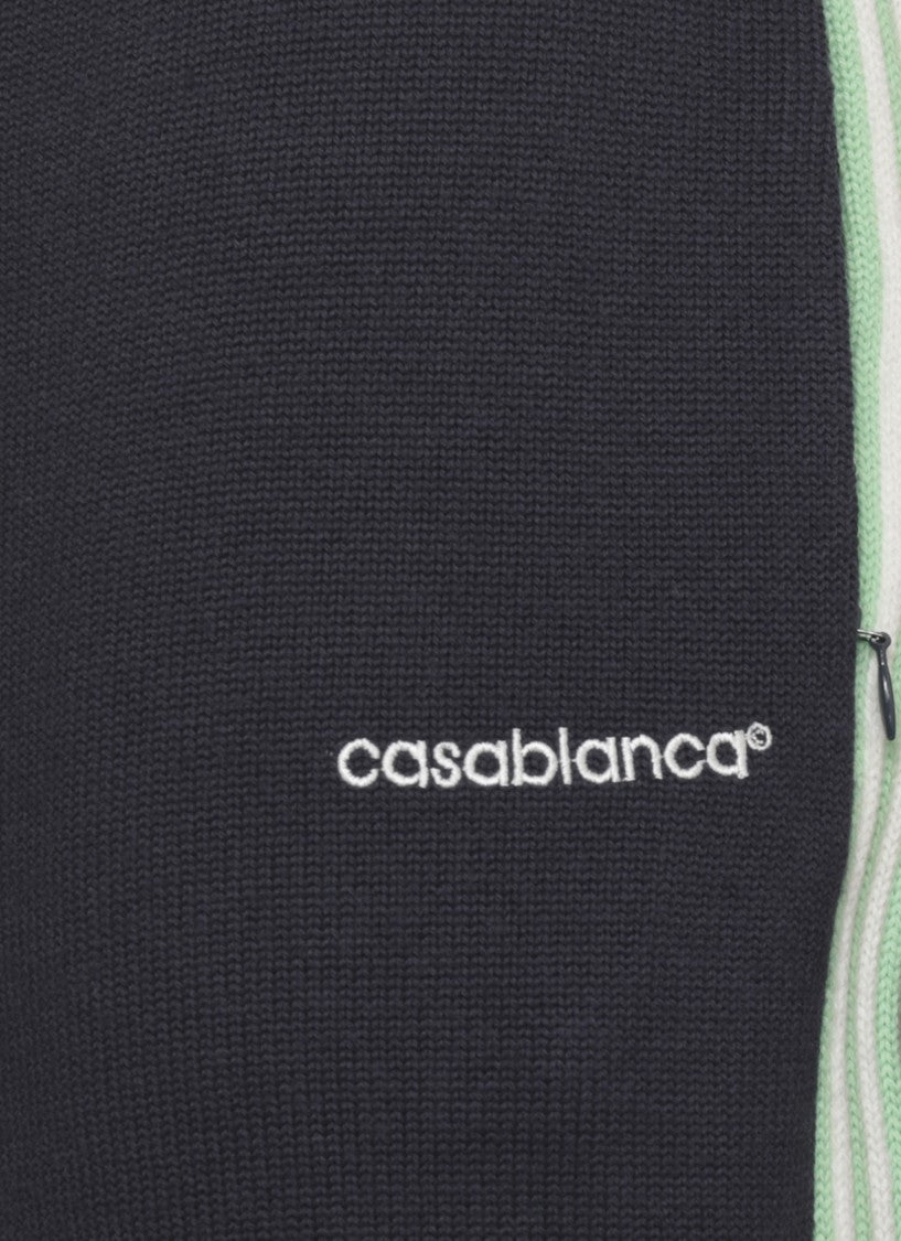 Casablanca Casablanca Blue Merino Wool Pants With Embroidered Logo And Zip Pockets