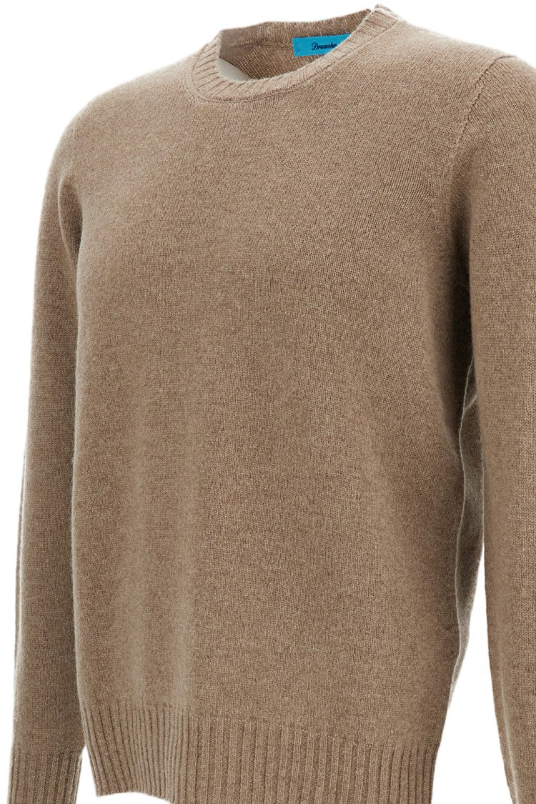 Drumohr Beige Raglan Sleeve Plain-Knit Wool Sweater