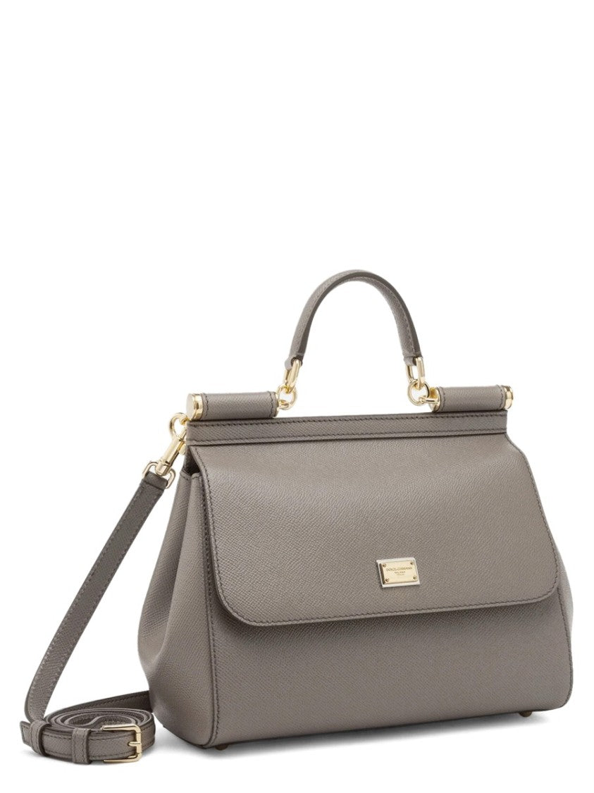Dolce & Gabbana Trapezoidal Leather Handbag With Top Handle And Gold-Tone Accents