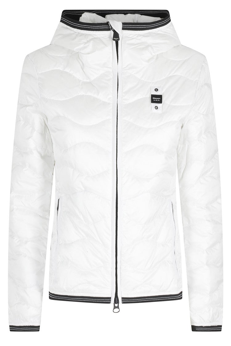 Blauer White Camelia Hooded Wave Stitching Polyamide Down Jacket