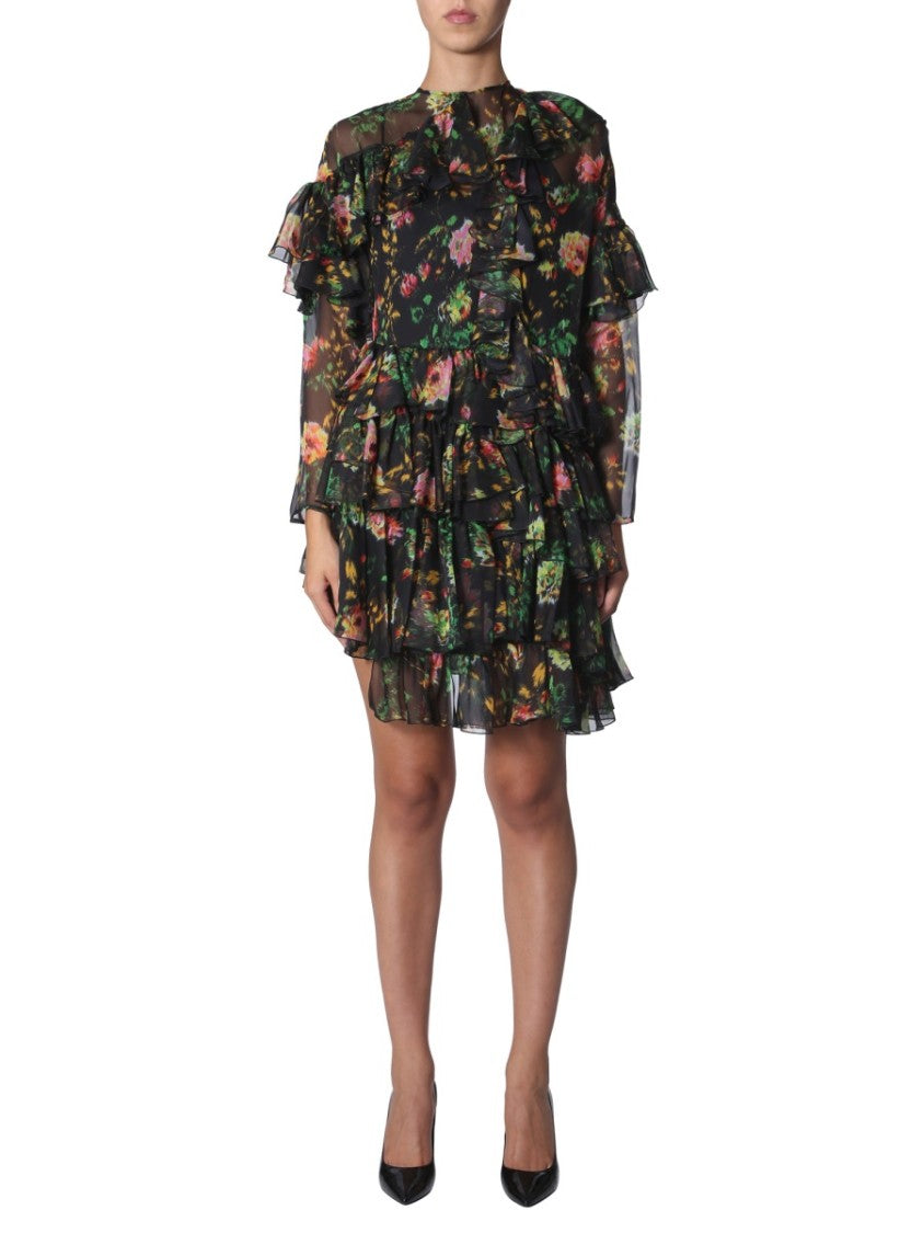 Msgm Asymmetrical Layered Ruffled Mini Dress
