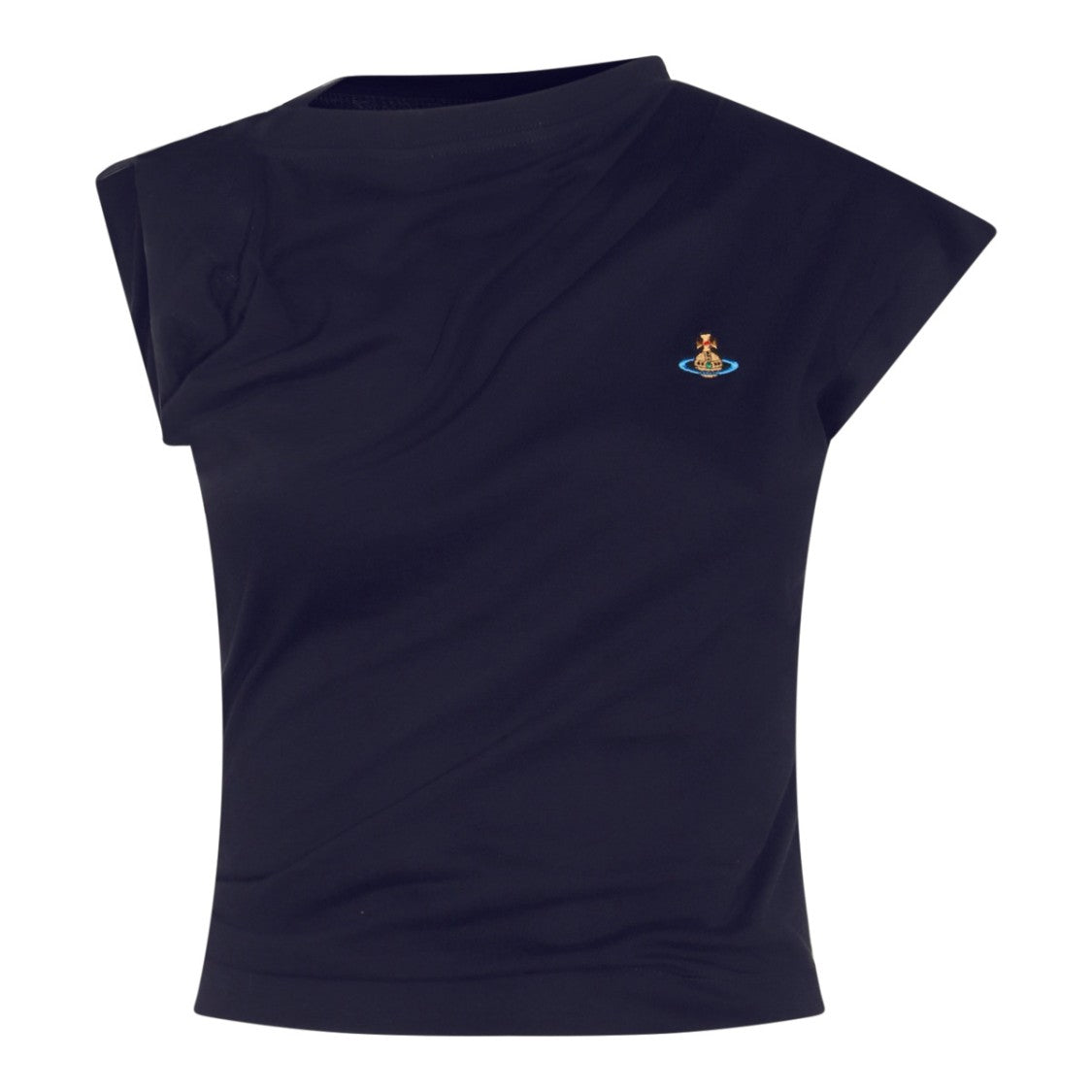 Vivienne Westwood Navy Cotton Top With Asymmetrical Design And Orb Logo Patch