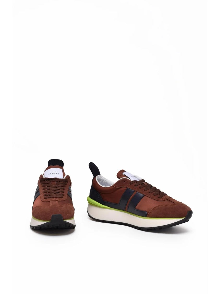 Lanvin Brown/Blue Bump Nylon Leather-Blend Low-Top Sneakers