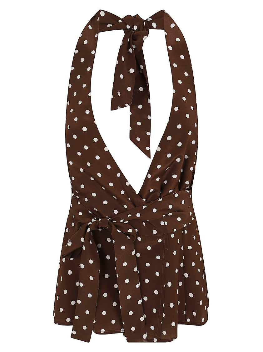Parosh Backless Silk Top With Polka Dot Detail