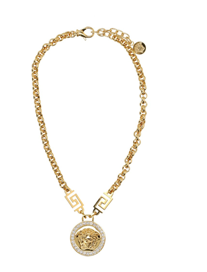 Versace Strass Medusa Pendant Gold-Tone Chain Necklace