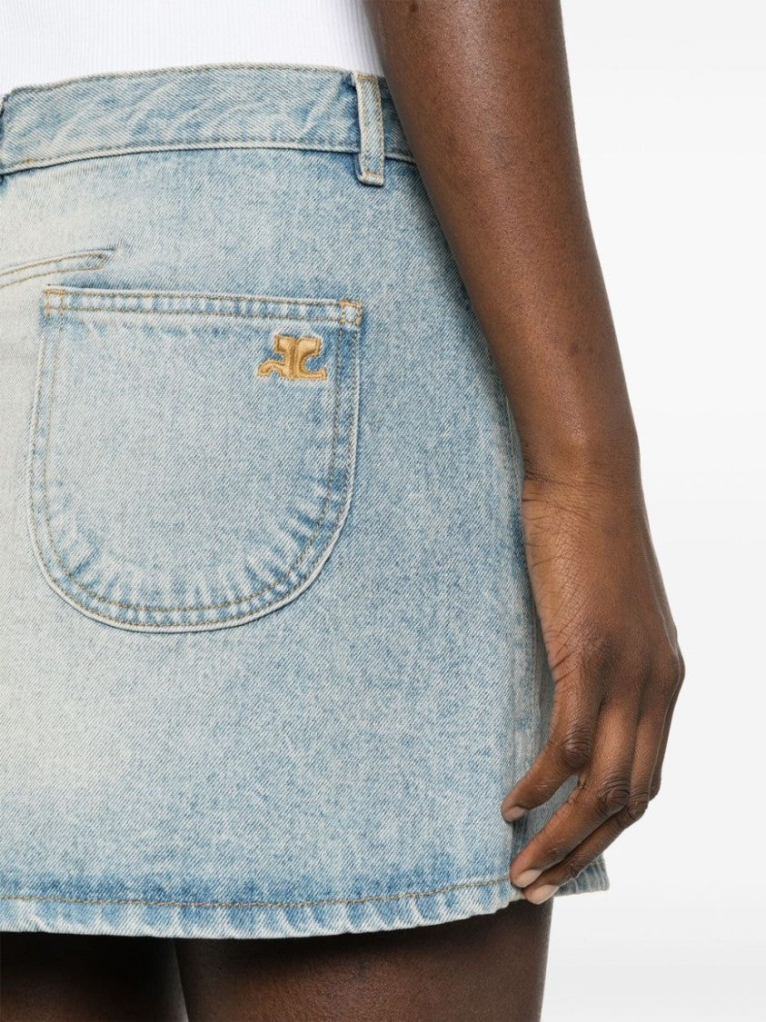 Courrèges Thigh-Length Light Blue Denim Mini Skirt
