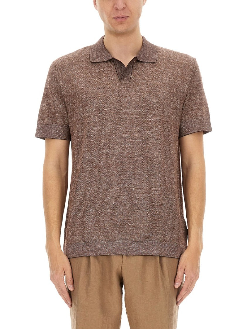 Boss Camel Textured Knit Polo Shirt