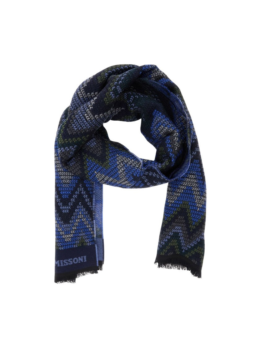 Missoni Zigzag Pattern Fringed Edges Wool Scarf