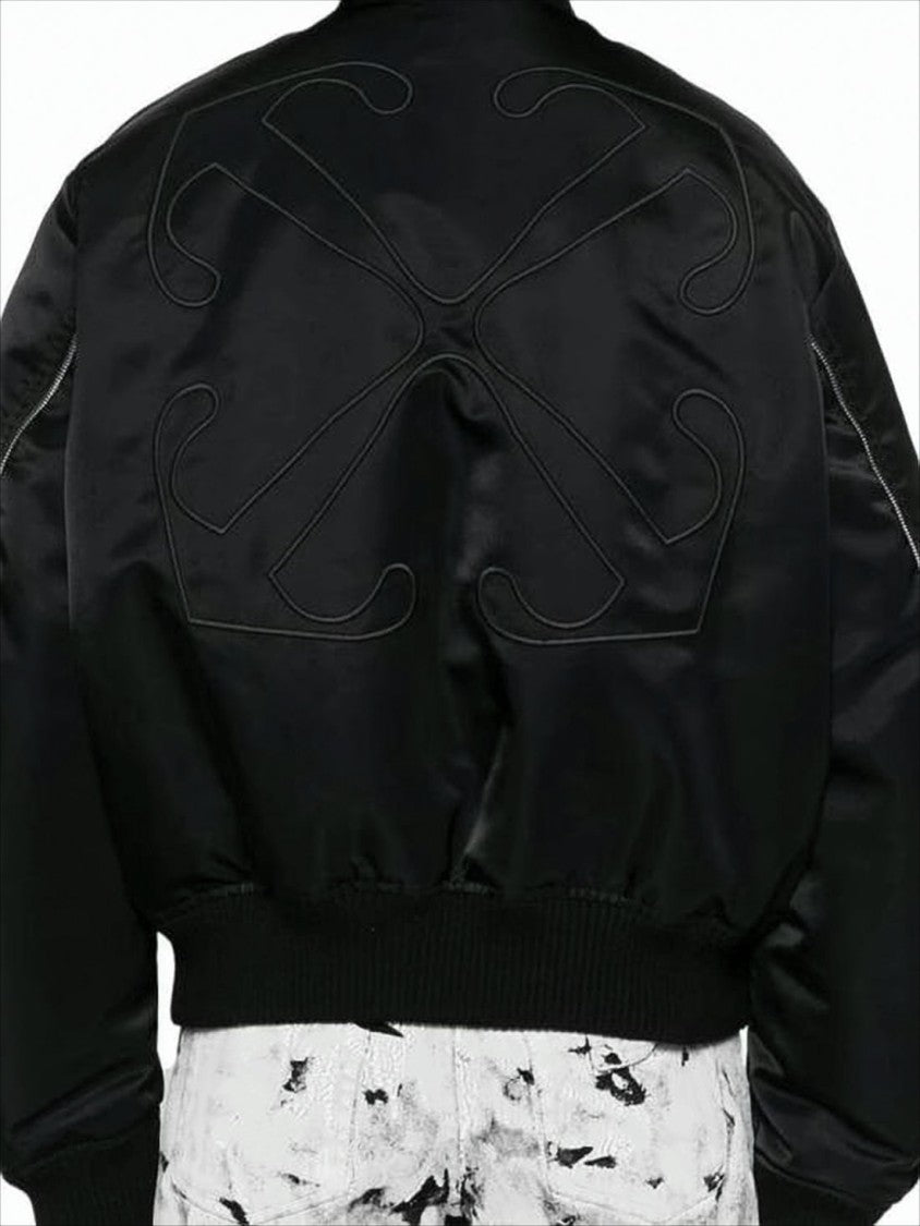 Off-White Minimalist Black Nylon Bomber Jacket With Ribbed Details