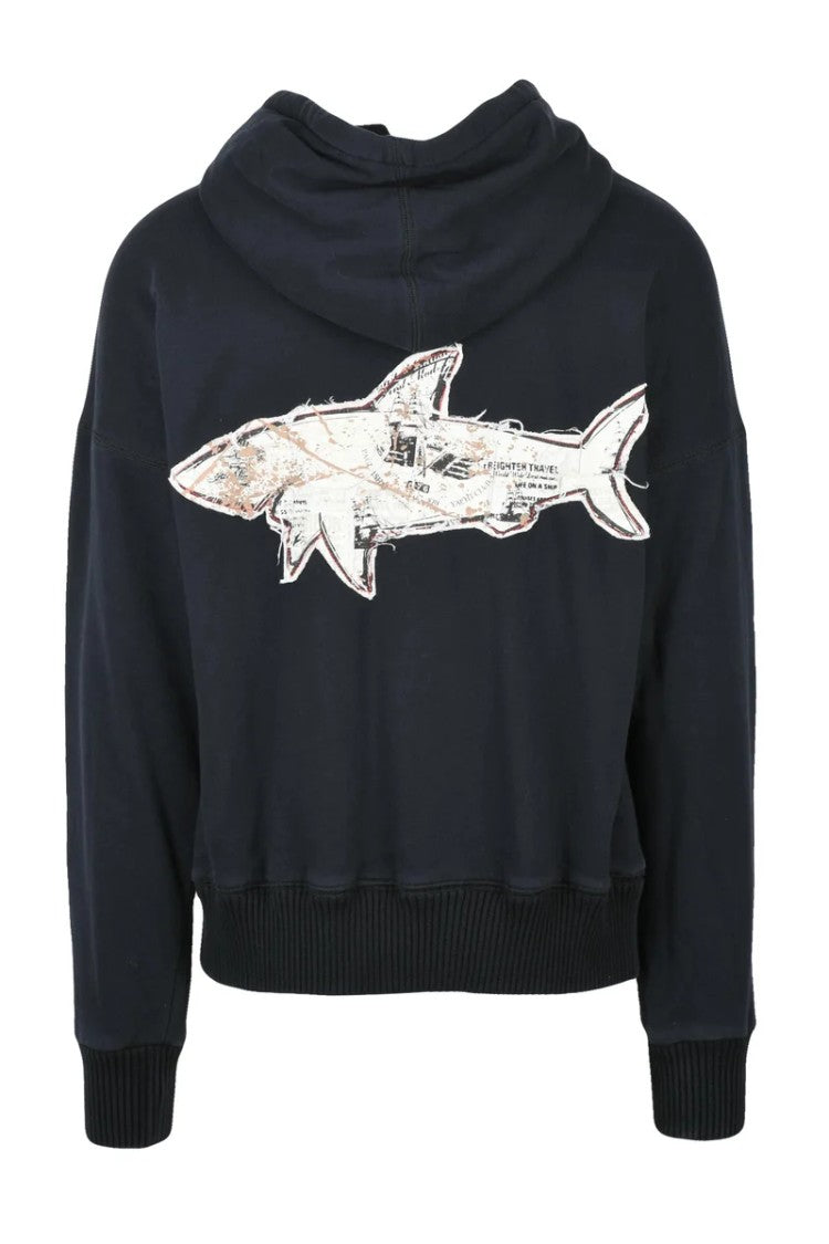 Paul & Shark Cropped Grey Hoodie With Contrasting Drawstrings