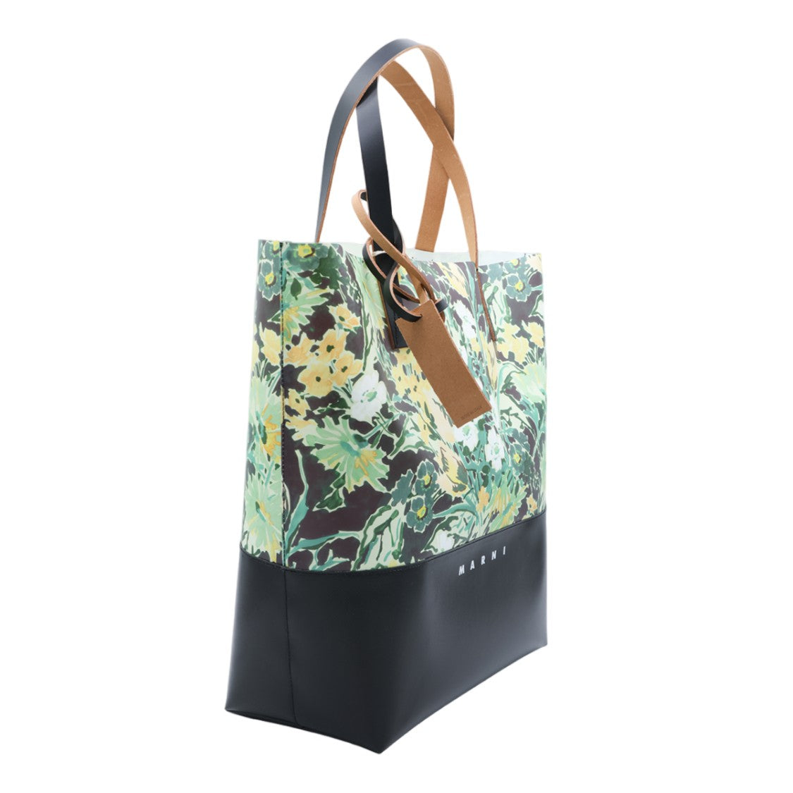 Marni Floral Patterned Leather Handle Tote Bag