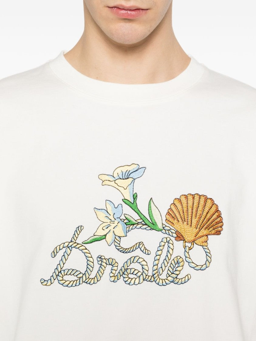 Drôle De Monsieur Floral Print Crew Neck T-Shirt With Seashell Detail
