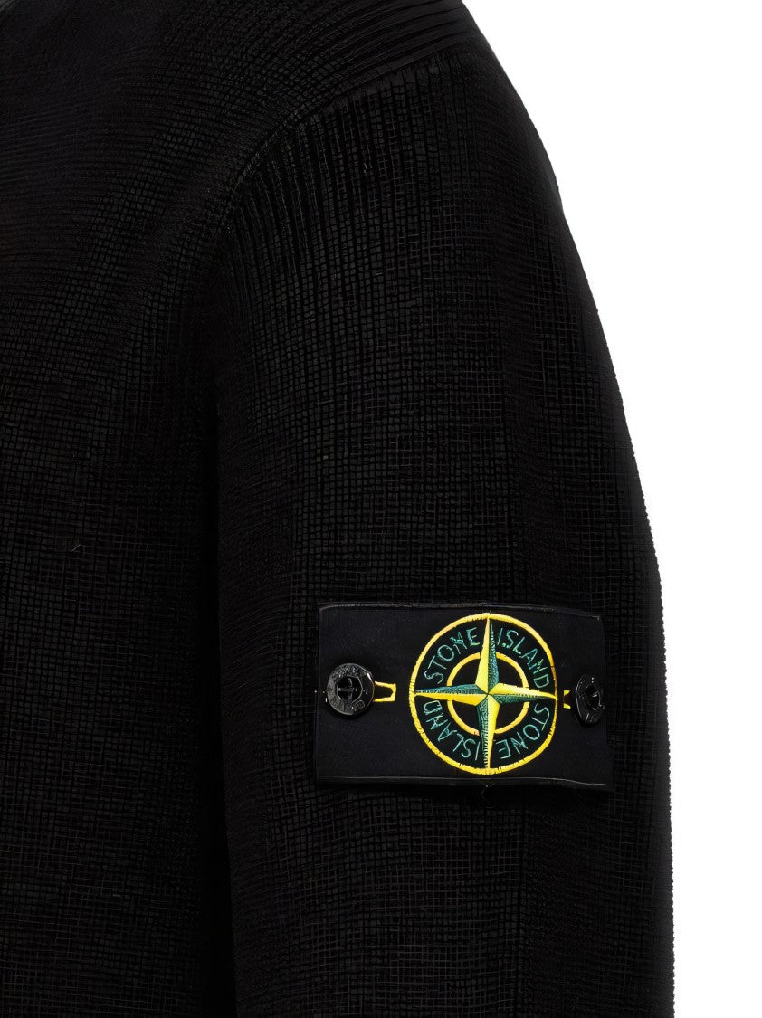 Stone Island Crew Neck Knit Sweater With Ribbed Texture And Logo Patch