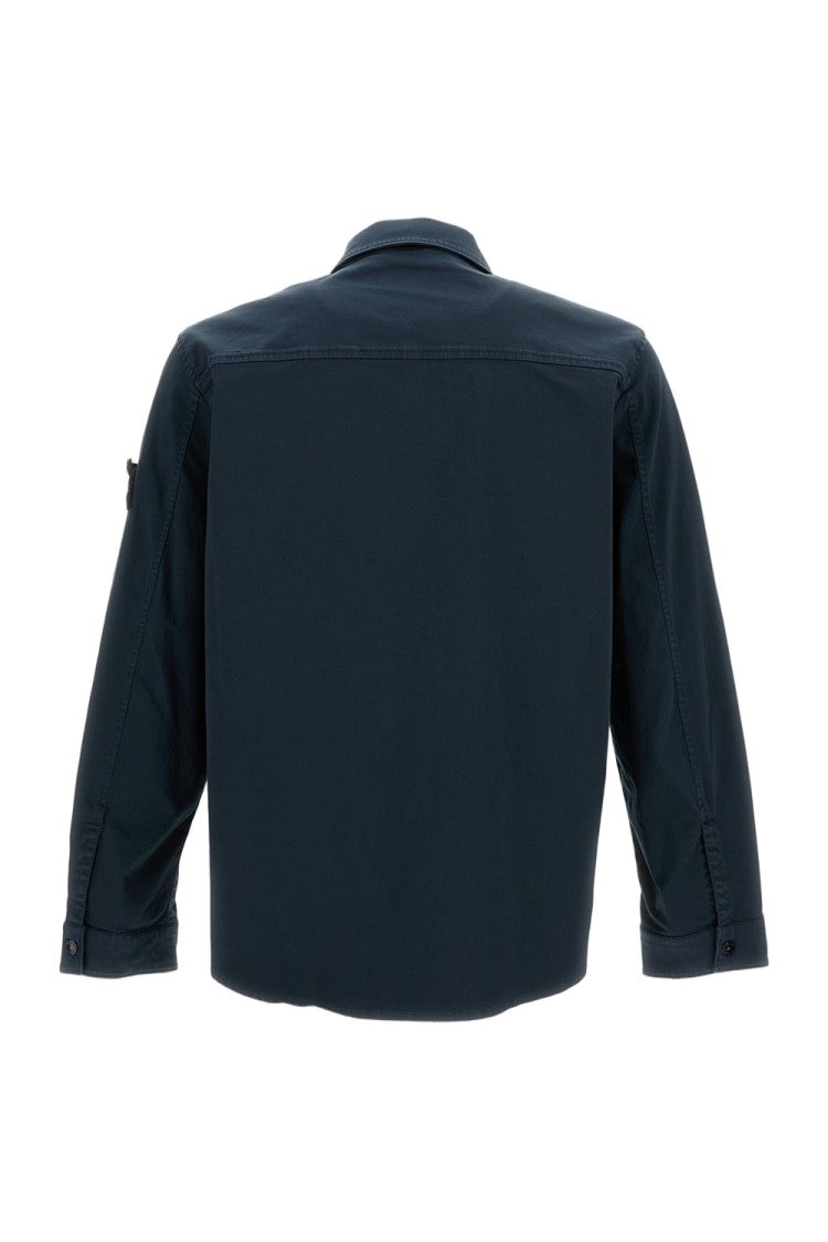 Stone Island Blue Cotton Overshirt With Front Zip