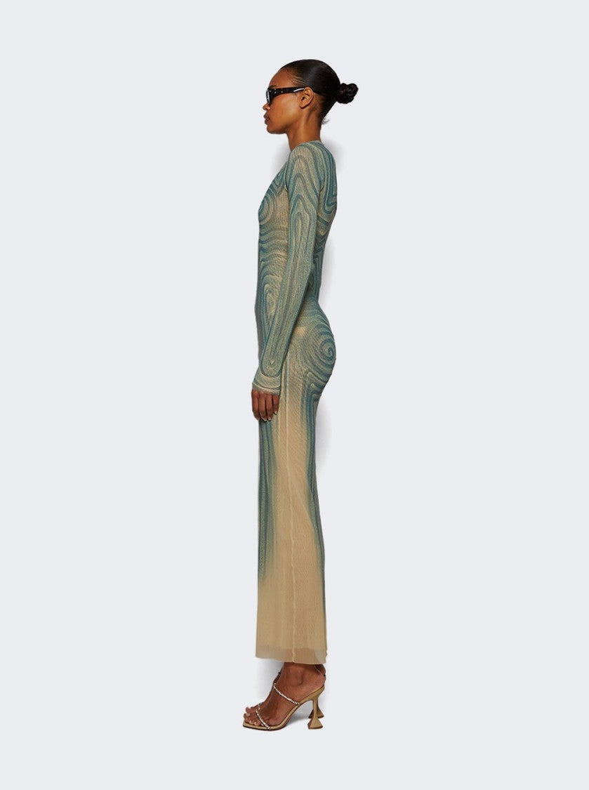 Jean Paul Gaultier Long Spiral Dress Ecru And Aqua
