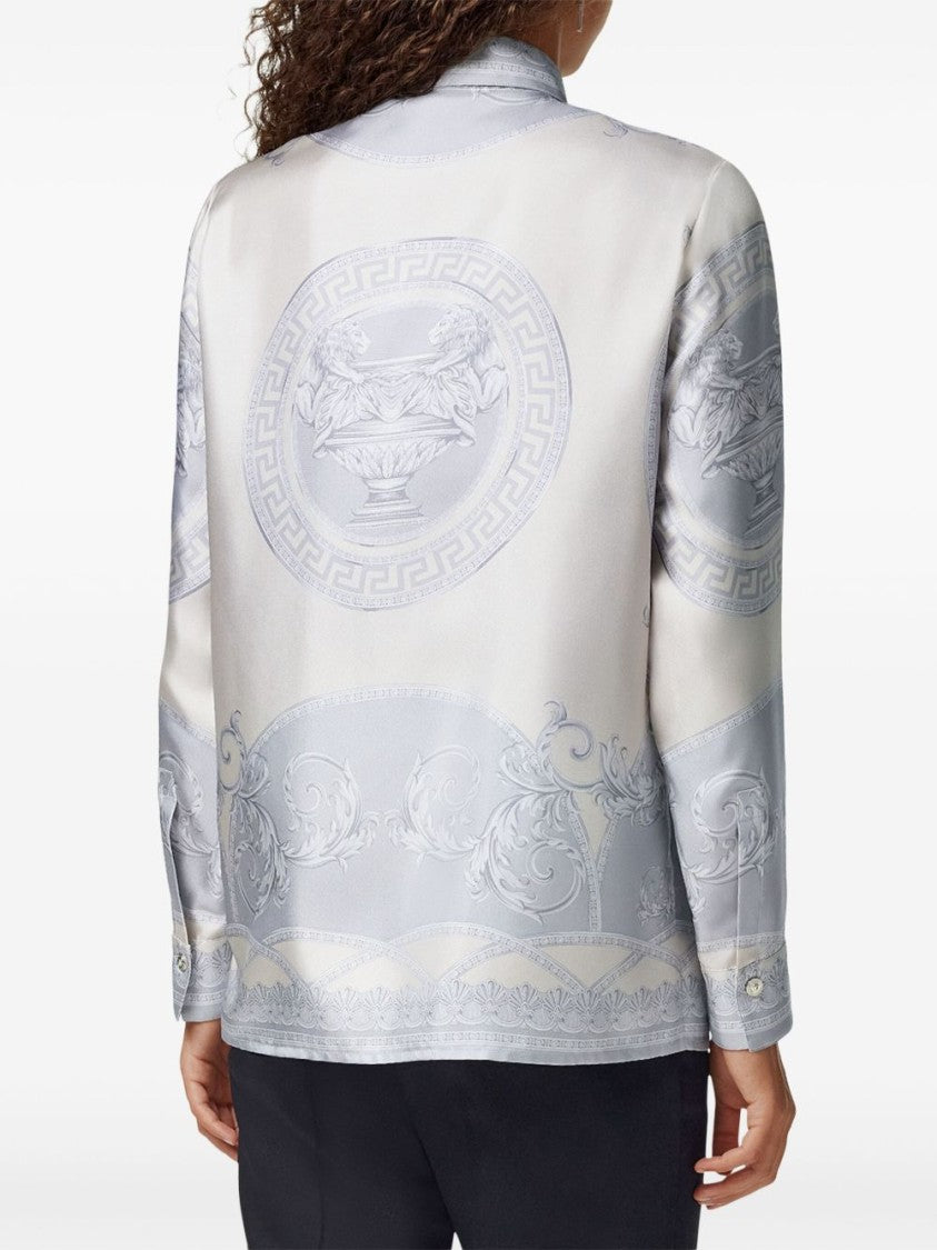 Versace Silk Twill Shirt With La Coupe Des Dieux Print