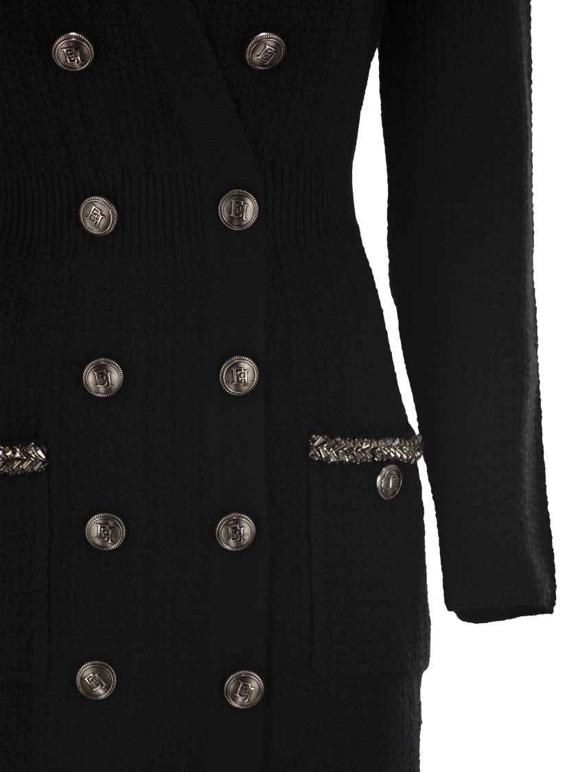 Elisabetta Franchi Robe Manteau In Bouclé Wool With Embroidery