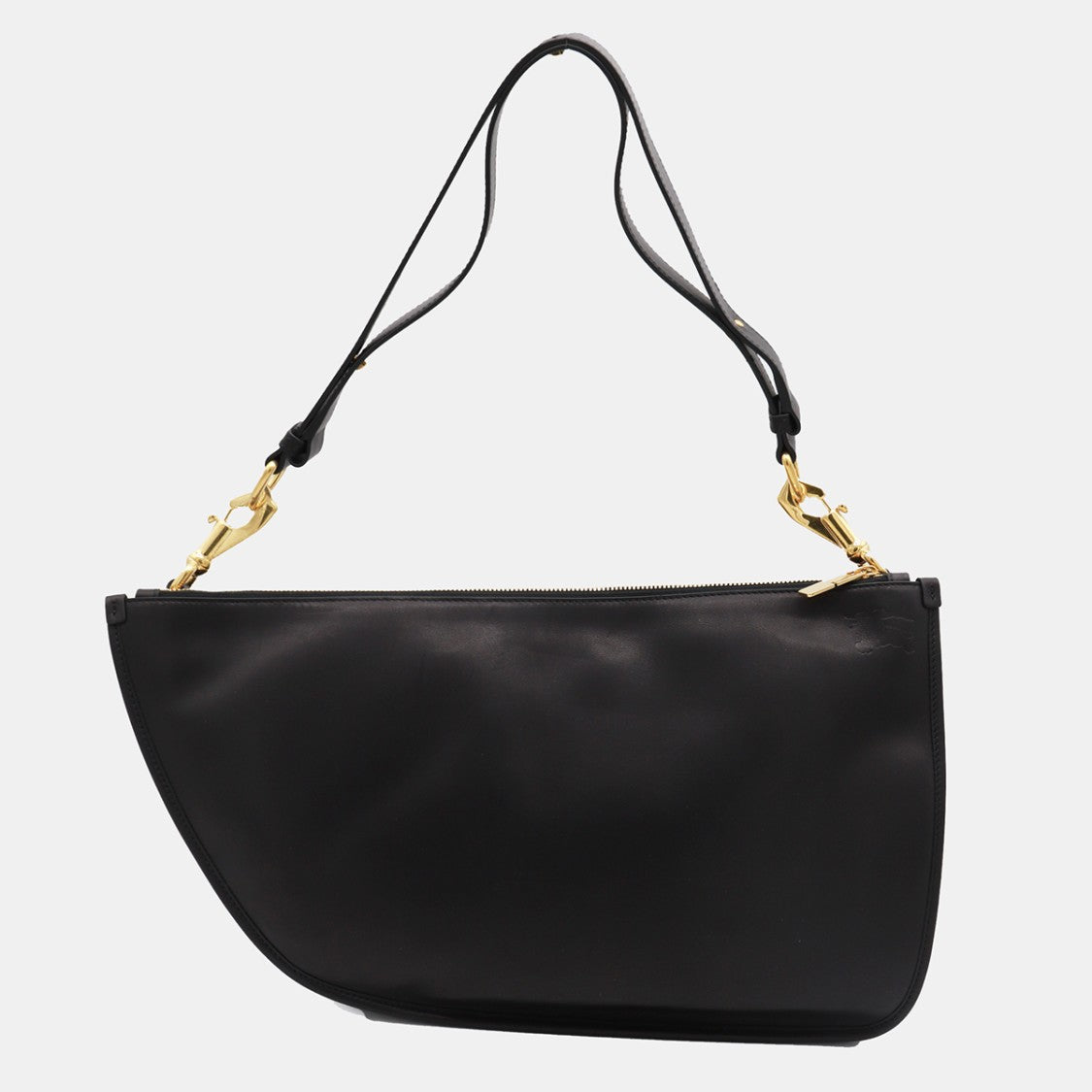Burberry Asymmetrical Black Handbag With Gold-Tone Accents