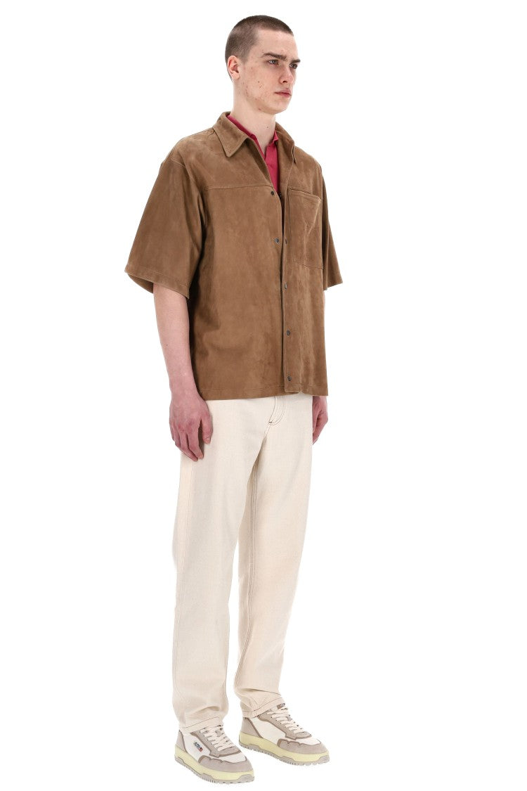 Salvatore Santoro Short-Sleeve Suede Overshirt Over Fit