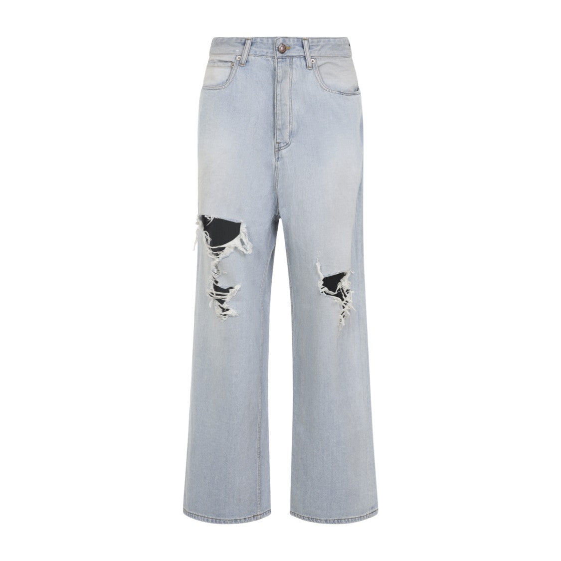 Balenciaga Light Wash Denim Trousers With Distressed Detailing