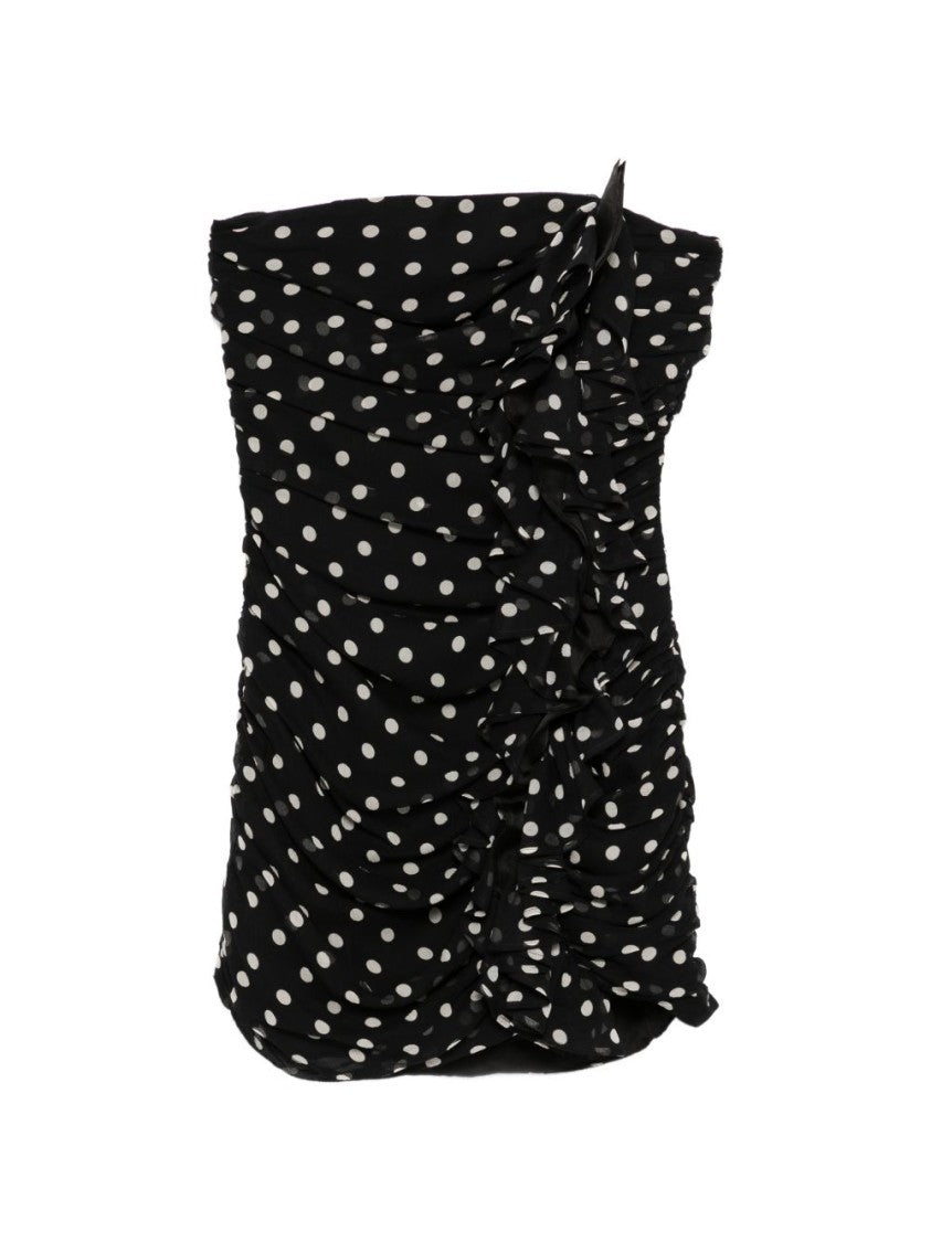 Nina Ricci Black White Polka Dot Ruffled Dress