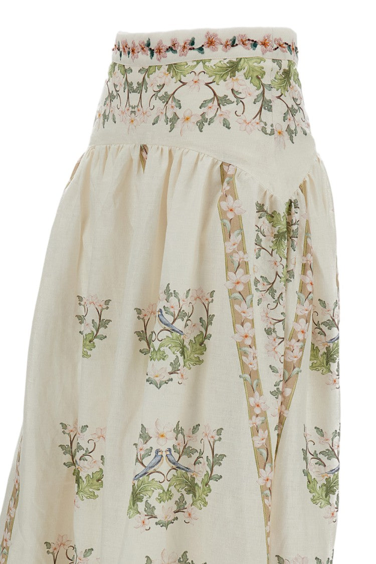 Agua By Agua Bendita White Curua Floral Linen Skirt