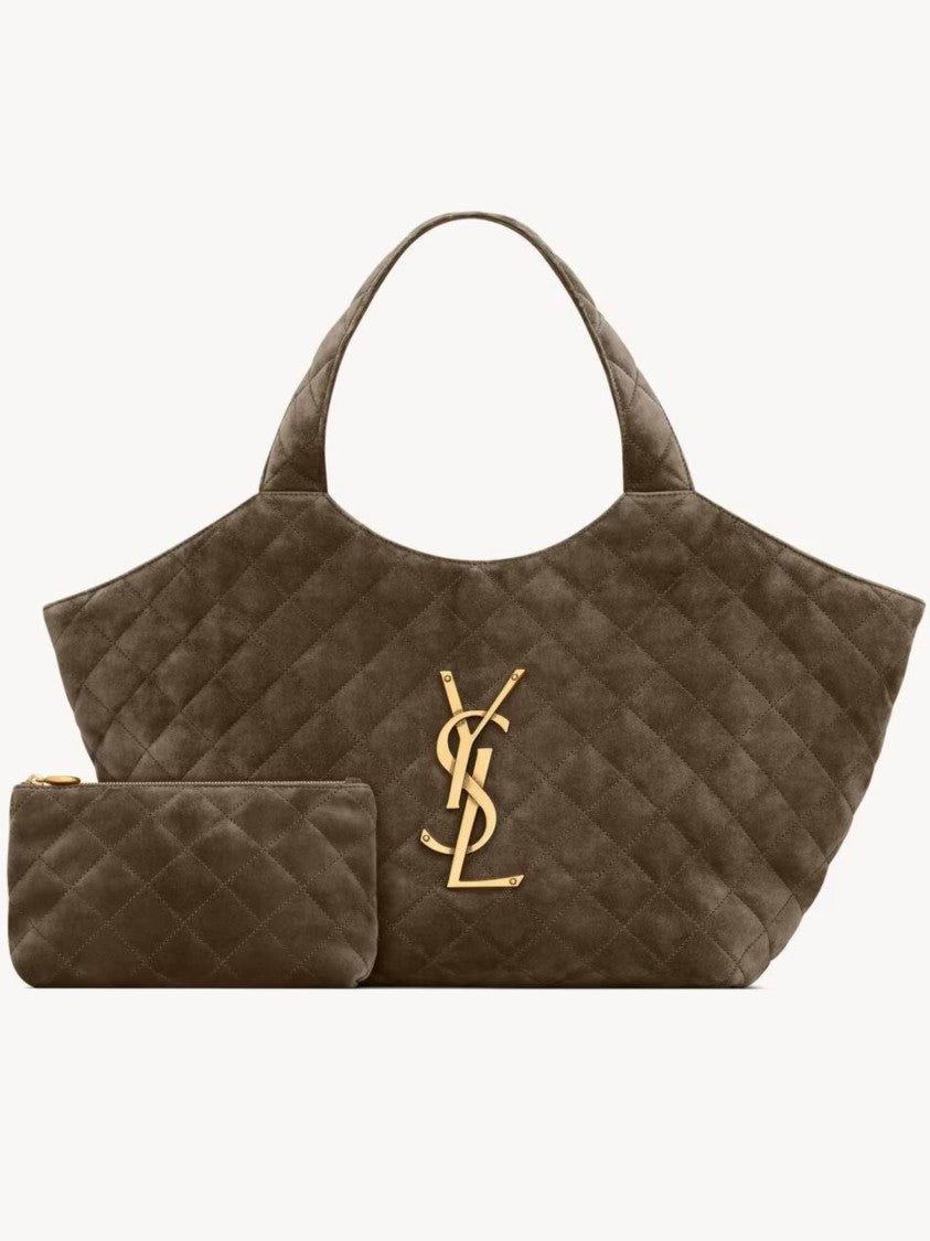 Saint Laurent Icare M Trapezoidal Quilted Metallic-Logo Handbag