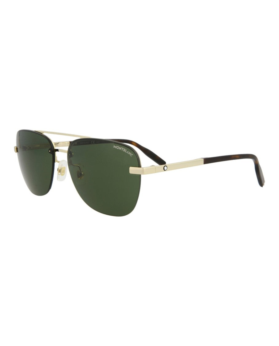 Montblanc Aviator-Frame Metal Sunglasses With Dark Green Lenses