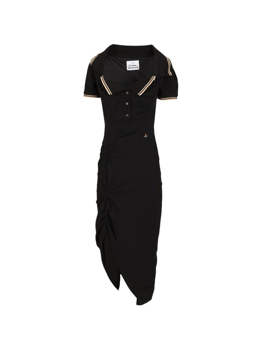 Vivienne Westwood Fitted Black Midi Dress With Ruched Detail And Contrasting Collar