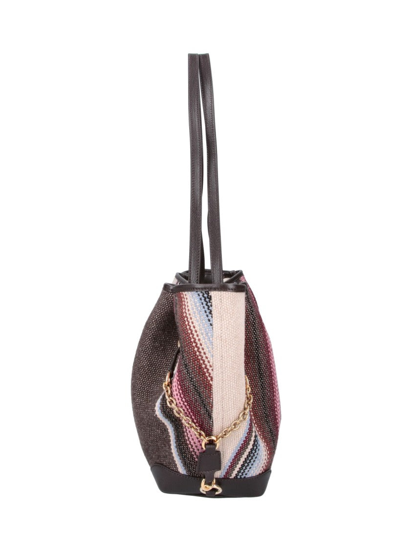 Chloé Brown Clover Striped Wool-Blend Tote Bag
