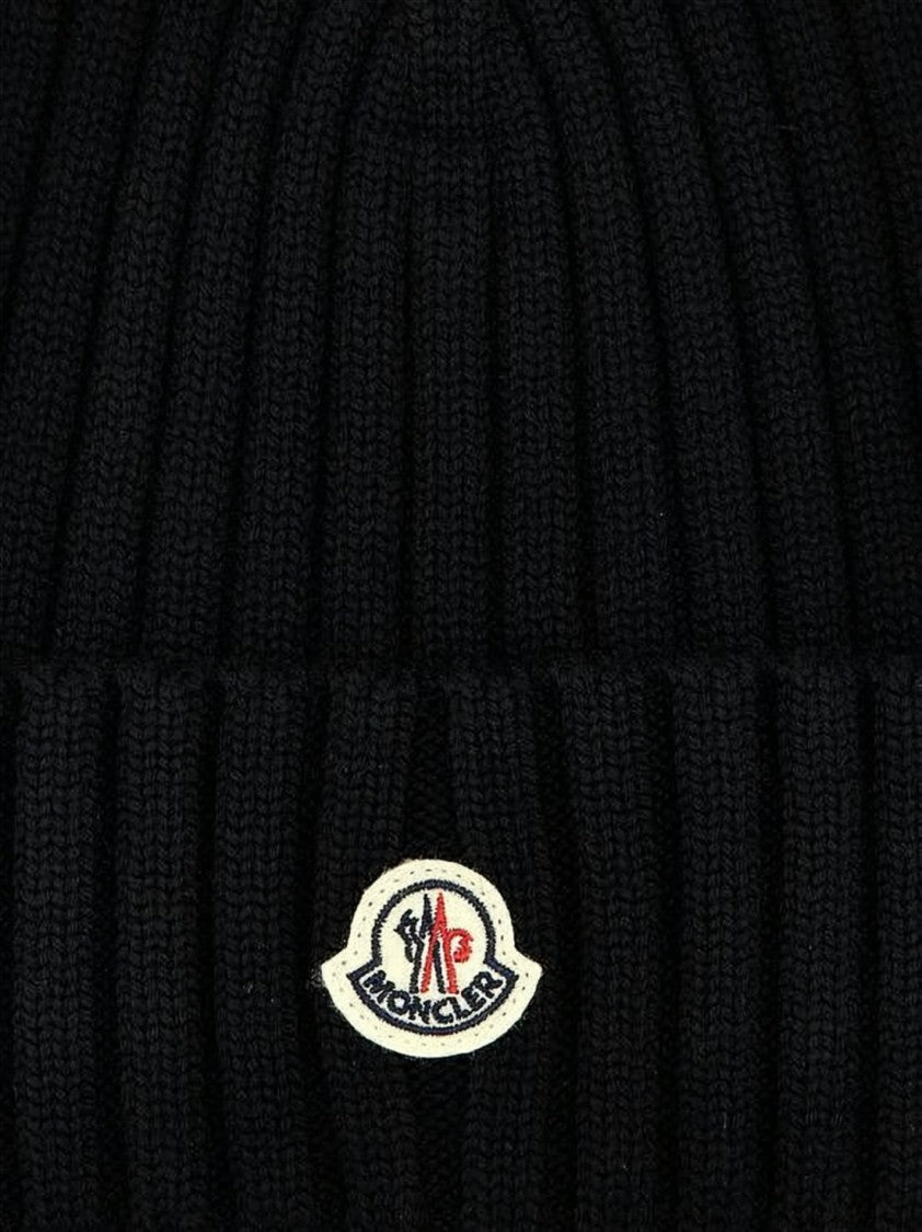 Moncler Ribbed Wool Beanie With Embroidered Logo