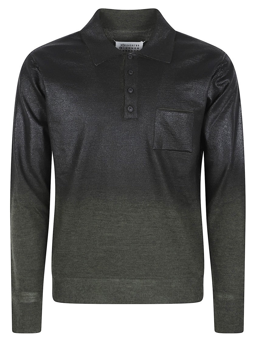 Maison Margiela Dark Green Wool-Blend Fabric Long-Sleeved Polo Shirt