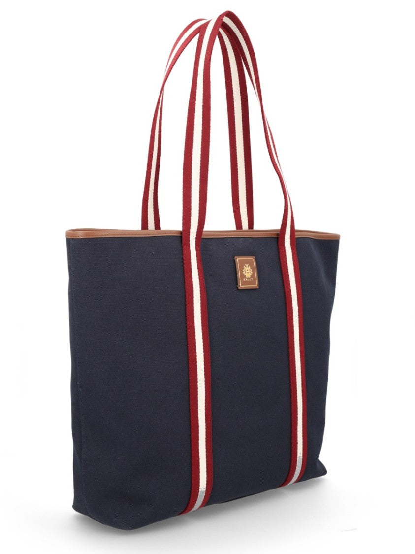 Bally Navy Eb Ribbon Striped Tote Bag