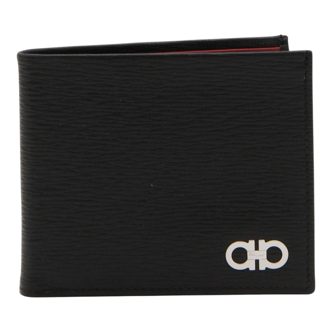 Ferragamo Textured Black Bifold Wallet With Subtle Grain And Logo Detail
