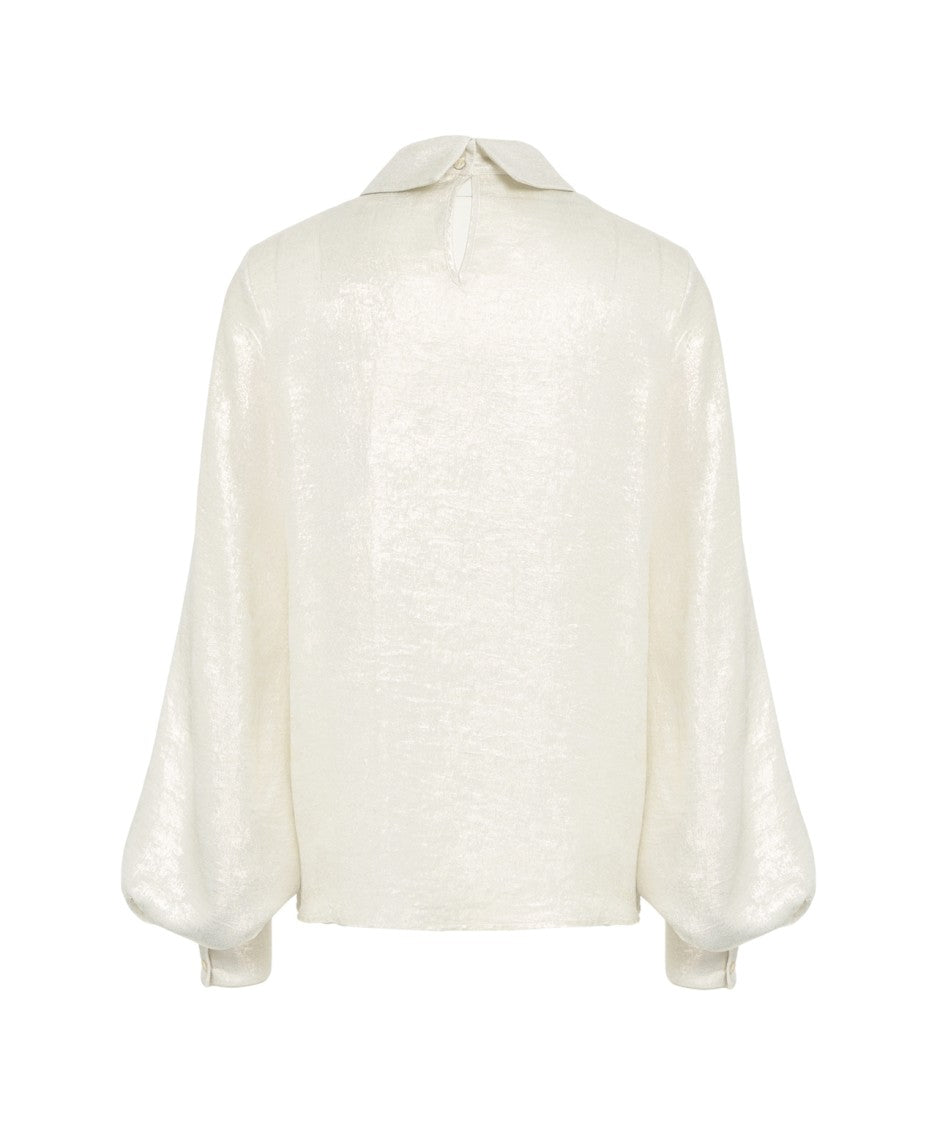 Himon's Gold Blouse With Glitter Finish And Puff Sleeves