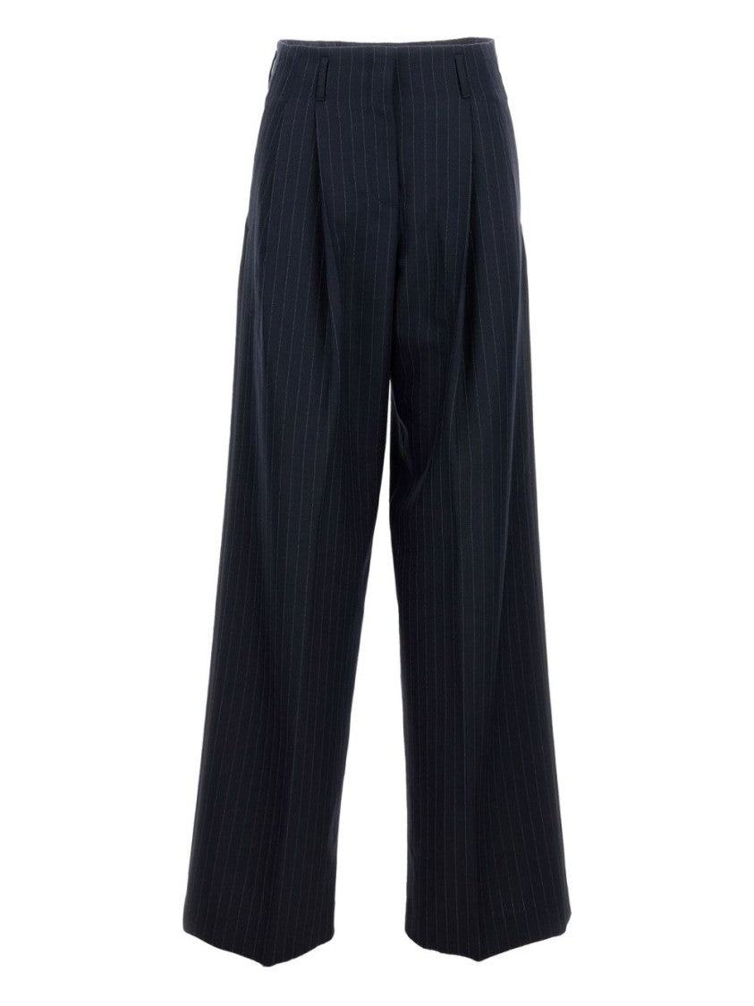 Golden Goose Navy Blue Cropped Trousers With Pinstripe Pattern