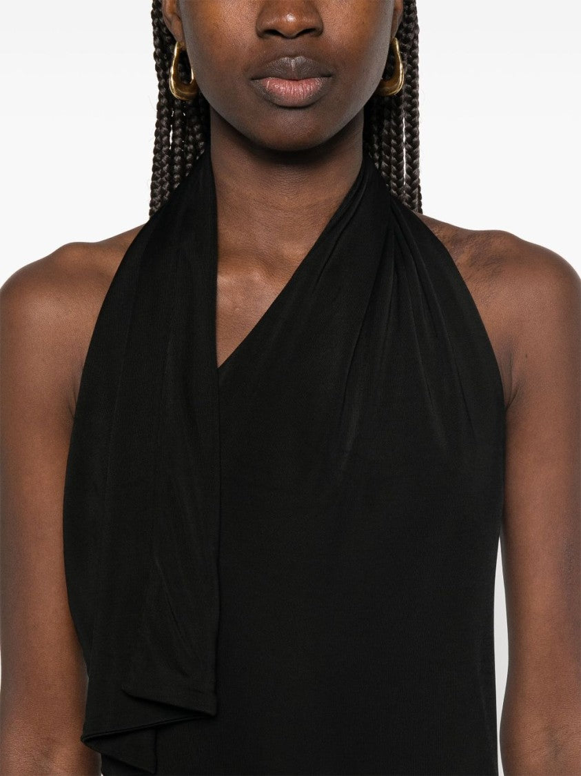 Khaite Integrated Scarf Detail Black Dress