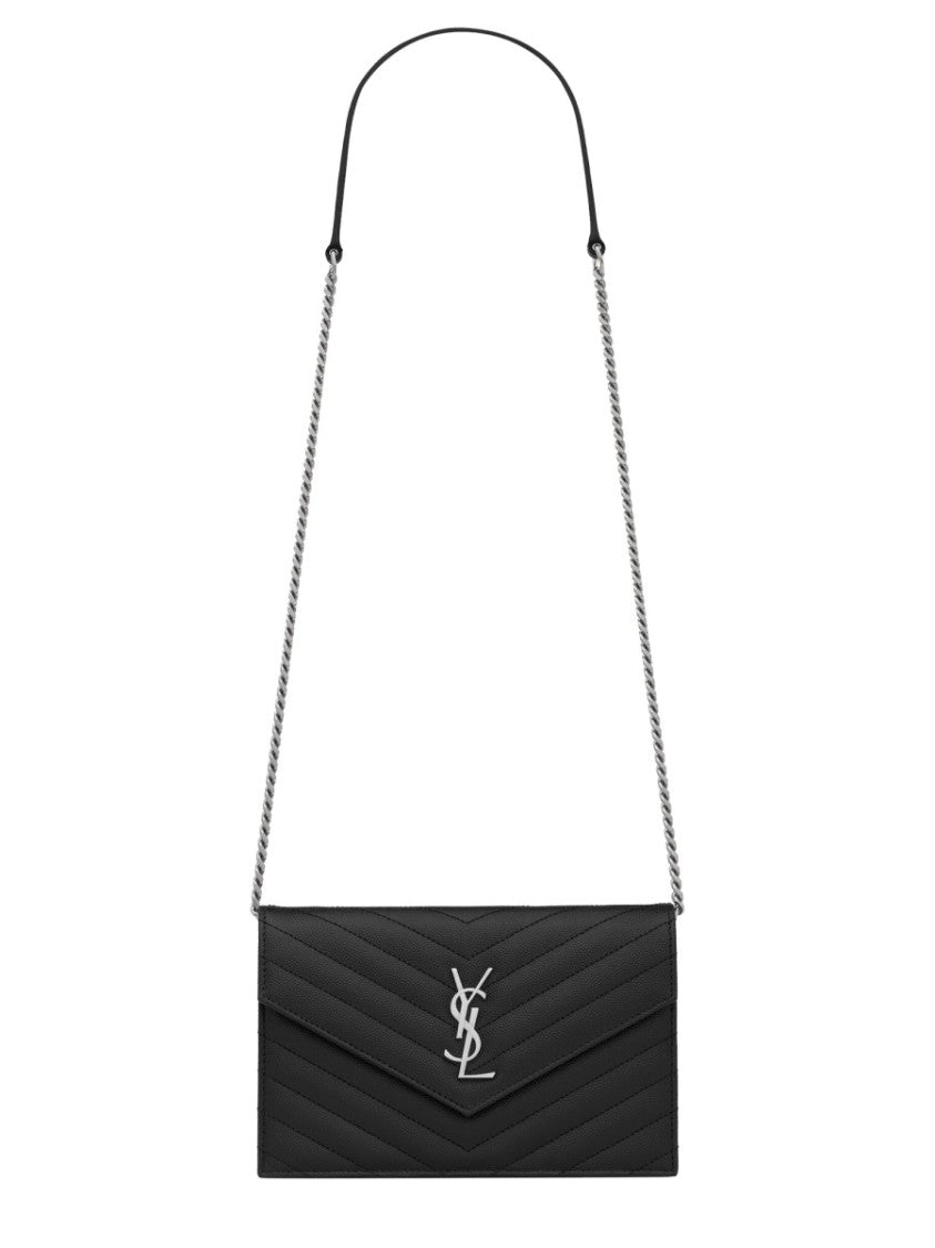 Saint Laurent Chevron-Quilted Calfskin Envelope Clutch With Chain Strap